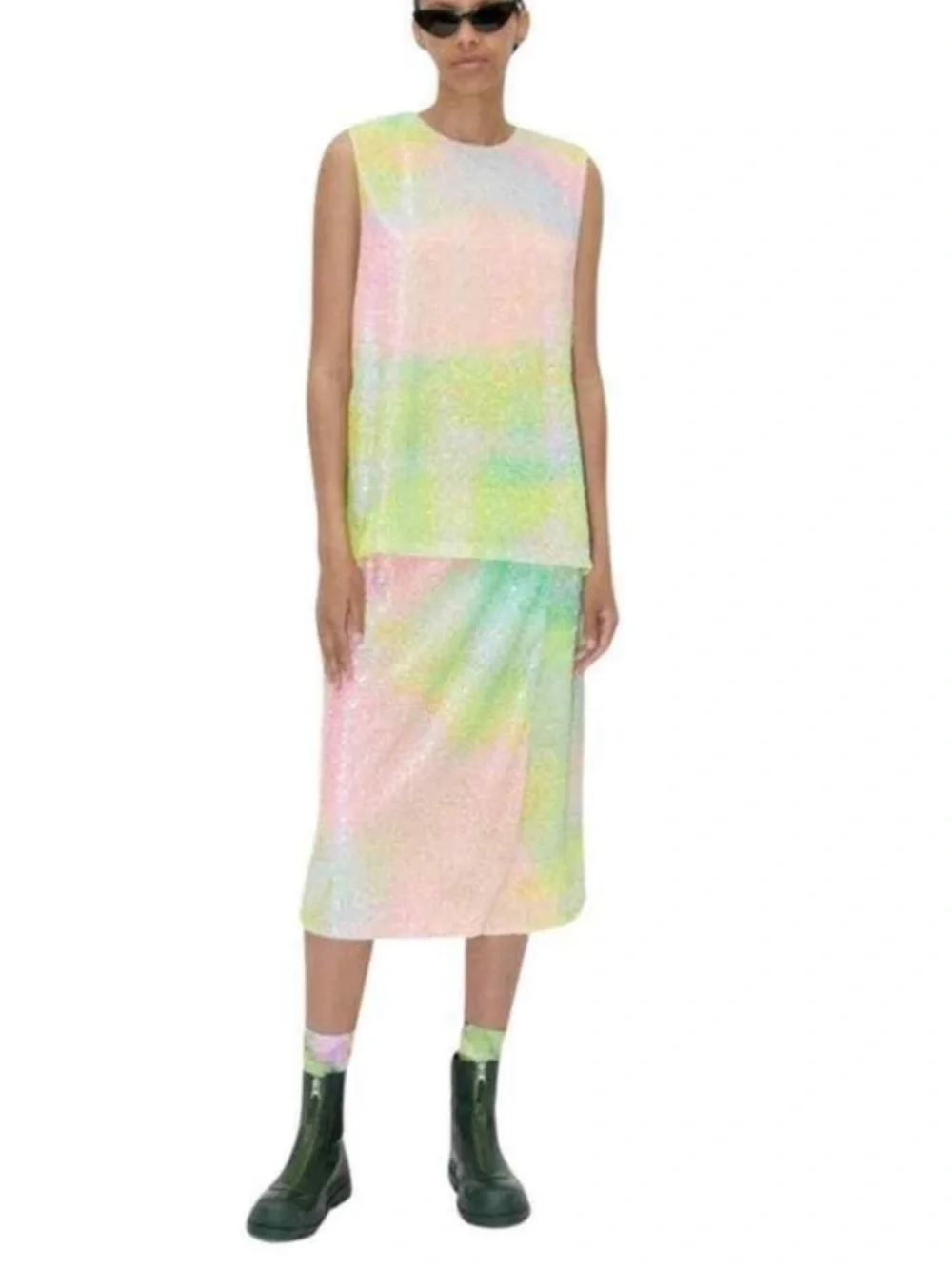 NWOT STINE GOYA Arwen Rainbow Multicolor Sequined Midi Wrap Skirt S